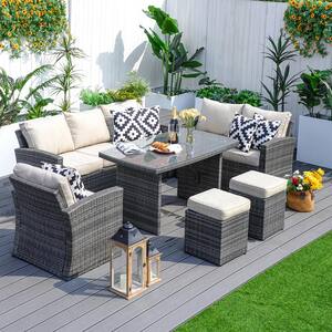 Penny 7-Piece Wicker Patio Conversation Set with Beige Cushions