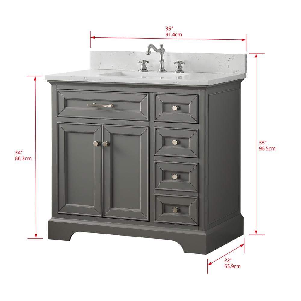 Thompson 36'' Gray Freestanding Bathroom Vanity with Ceramic Sink
