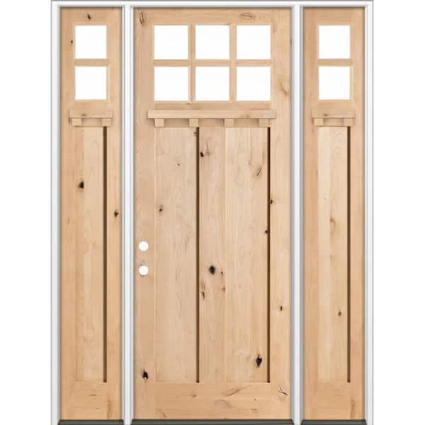 70 in. x 96 in. Knotty Alder Right-Hand/Inswing 6 Lite Beveled Clear Glass Unfinished Wood Prehung Front Door w/ DSL DS