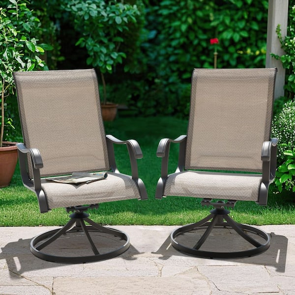 Gray Textilene and Metal Outdoor Dining Chairs with Swivel Design (2-Pack)
