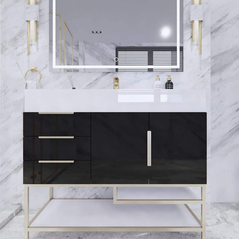 Bethany 42 in. W x 20 in. D x 36 in. H Single Sink Freestanding Bath Vanity in Gloss Black with White Acrylic Top price history on PriceWatchPro