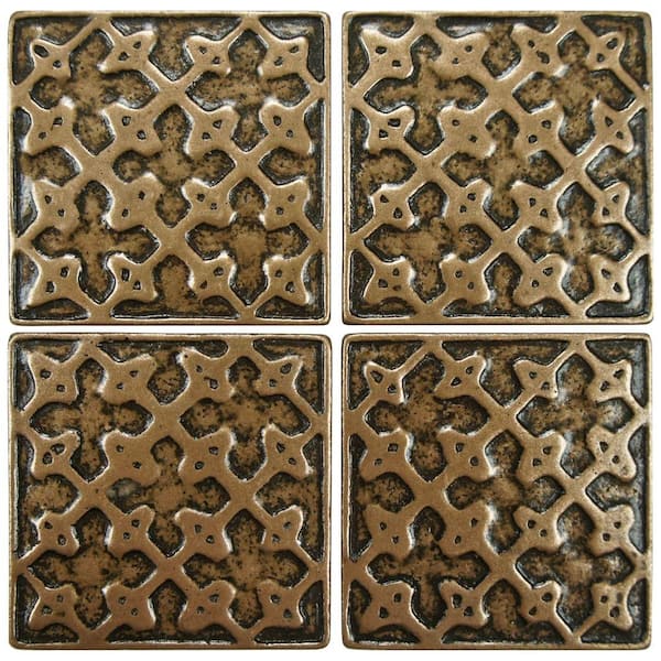 Merola Tile Contempo Lattice Bronze 2 in. x 2 in. Tozetto Medallion Floor and Wall Insert Tile (4-Pack)