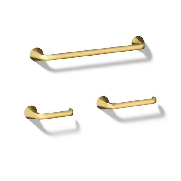 Cursiva 3-Piece Bath Hardware Set in Vibrant Brushed Moderne Brass