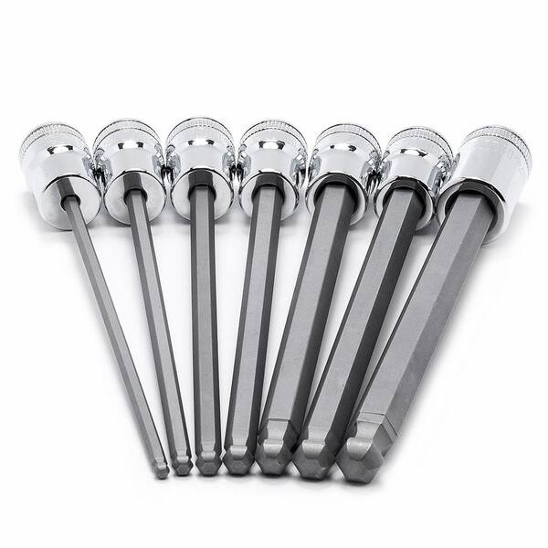 Husky 3/8 in. Drive Metric Long Ball Hex Bit Socket Set (7-Piece