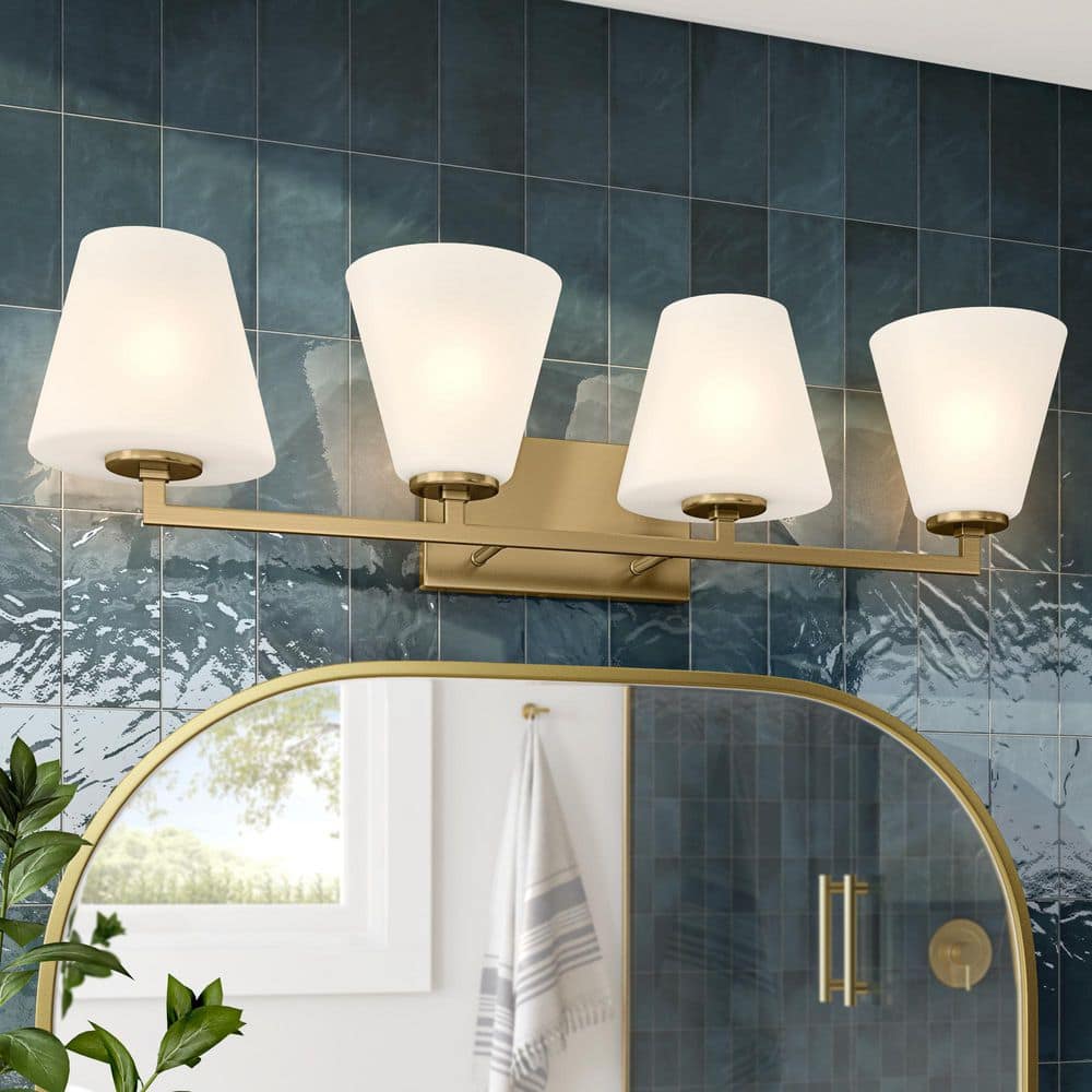 Palmyra Brushed Gold 4-Light Tapered Vanity Bath Light