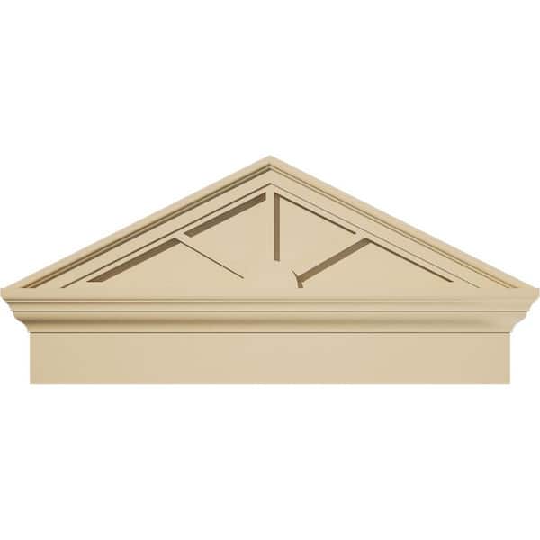 Ekena Millwork 30 in. W x 14-3/8 in. H x 2-3/4 in. P (Pitch 6/12) Peaked Cap 3 Spoke Signature Urethane Combination Pediment Primed Tan