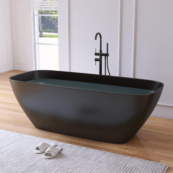 MEDUNJESS Milan 67 in. x 30 in. Stone Resin Solid Surface Matte Flatbottom Freestanding Soaking Bathtub in Black
