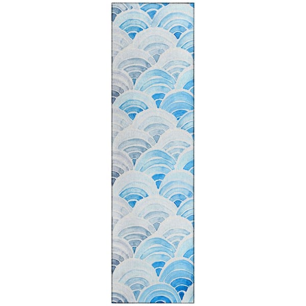 Surfside Blue 2 ft. 3 in. x 7 ft. 6 in. Geometric Indoor/Outdoor Area Rug
