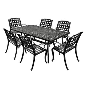 Black 7-Piece Aluminum Rectangular Mesh Outdoor Dining Set with 6-Chairs