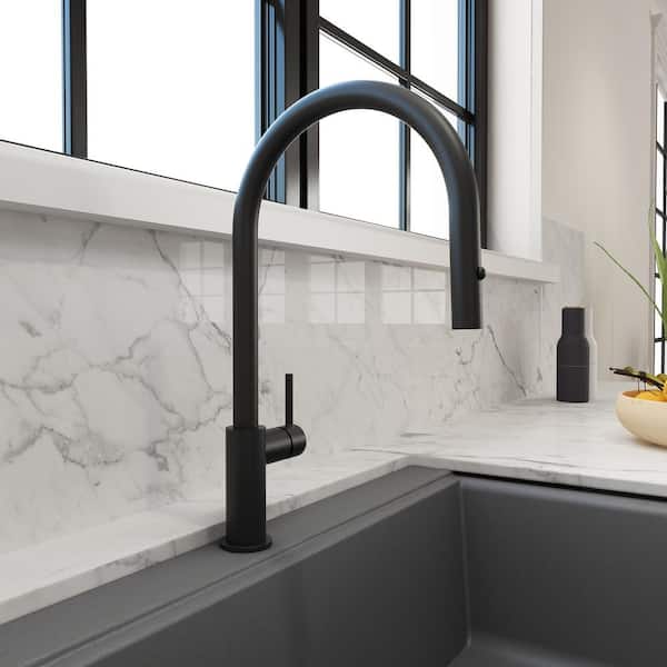 Baveno Duo-Single Handle Pull Down Sprayer Kitchen Faucet in Matte Black