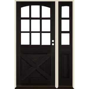 50 in. x 80 in. Farmhouse X Panel LH 1/2 Lite Clear Glass Black Stain Douglas Fir Prehung Front Door with RSL