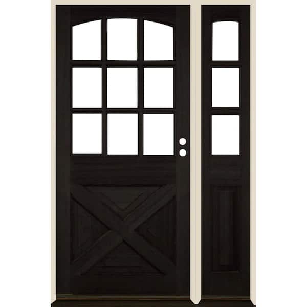 50 in. x 80 in. Farmhouse X Panel LH 1/2 Lite Clear Glass Black Stain Hemlock Wood Prehung Front Door with RSL