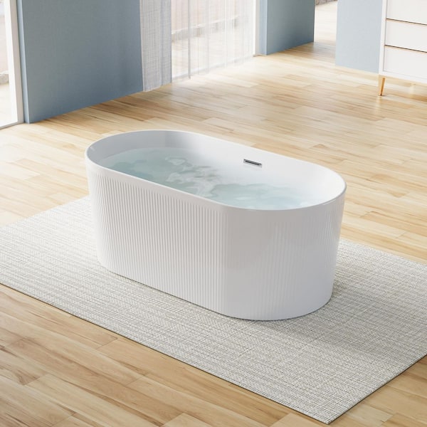 Elego 59 in. x 29.5 in. Freestanding Soaking Bathtub with Chrome Drain in Glossy White, 100% Pure Virgin Acrylic