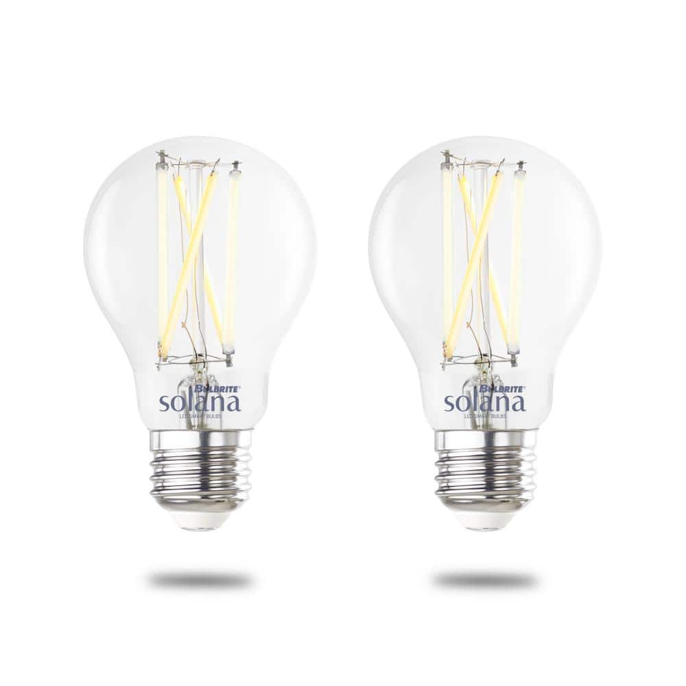 Bulbrite 60 Watt Equivalent A19 with Medium Screw Base E26 in Clear Finish Dimmable 2200-6500K Solana WIFI LED Light Bulb 2-Pack -  861706