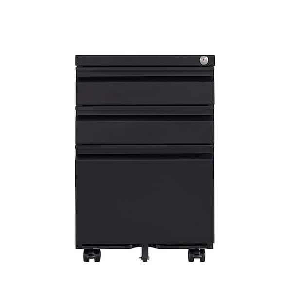 URTR Black 3Drawer Mobile File Under Desk Metal Rolling Filing with Lock for