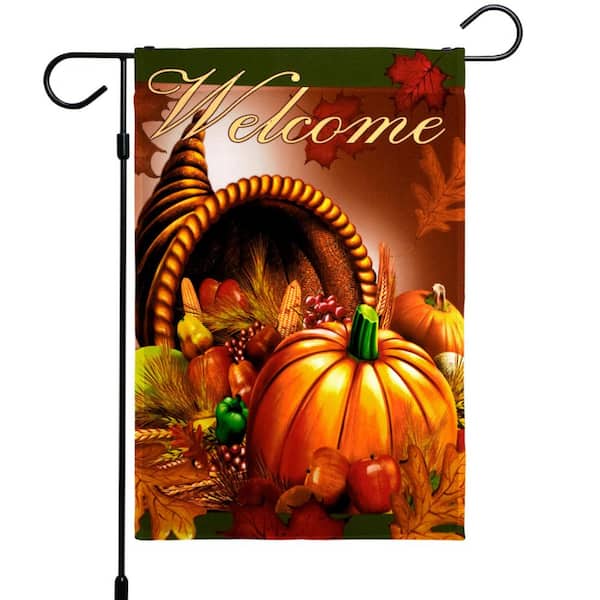 1 ft. x 1.5 ft. Polyester Welcome Quote Autumn Harvest Cornucopia Garden Flag Printed Blackout