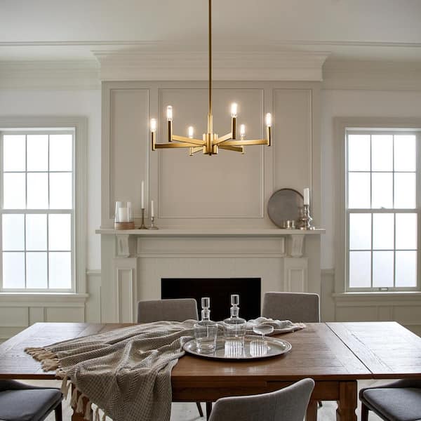 Erzo 26 in. 6-Light Natural Brass Contemporary Candle Circle Chandelier for Dining Room