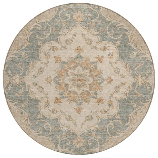 Chantille Machine Washable Indoor/Outdoor Abstract ACN3080 Linen 8 ft. x 8 ft. Round Rug
