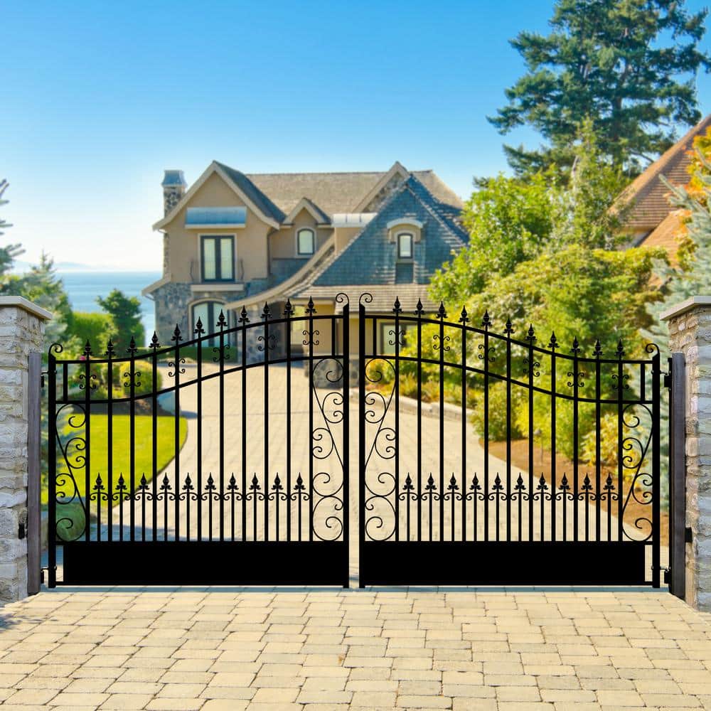 Venice Style Black Steel Dual Swing Driveway Gate 18 x 6 ft