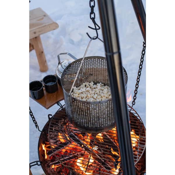 Campfire Popcorn Kettle made of Perforated Mesh Steel, Campfire Cooking Accessory