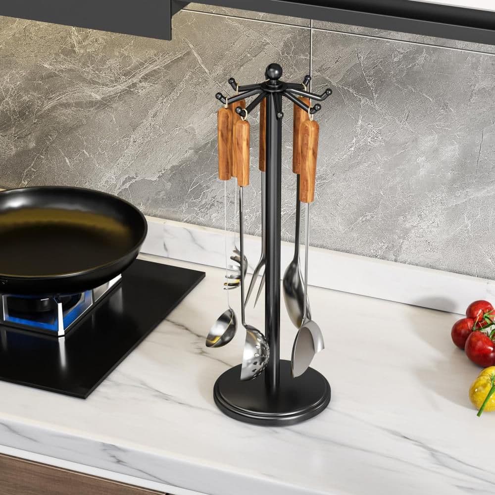 Kitchen Countertop Utensil Holder with 8 Rotating Hooks for Spoon, Spatula, Ladle, Spaghetti Server, Skimmer, Black price history on PriceWatchPro