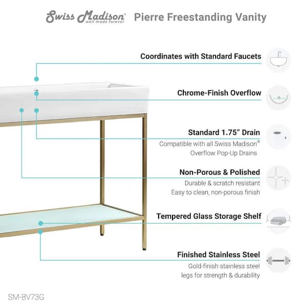 Pierre 40 in. W x 18.1 in. D Bath Vanity in Gold with Ceramic Vanity Top in White with White Basin