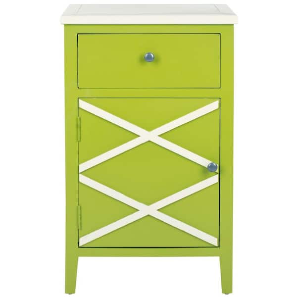 SAFAVIEH Alan Lime Green and White Storage End Table