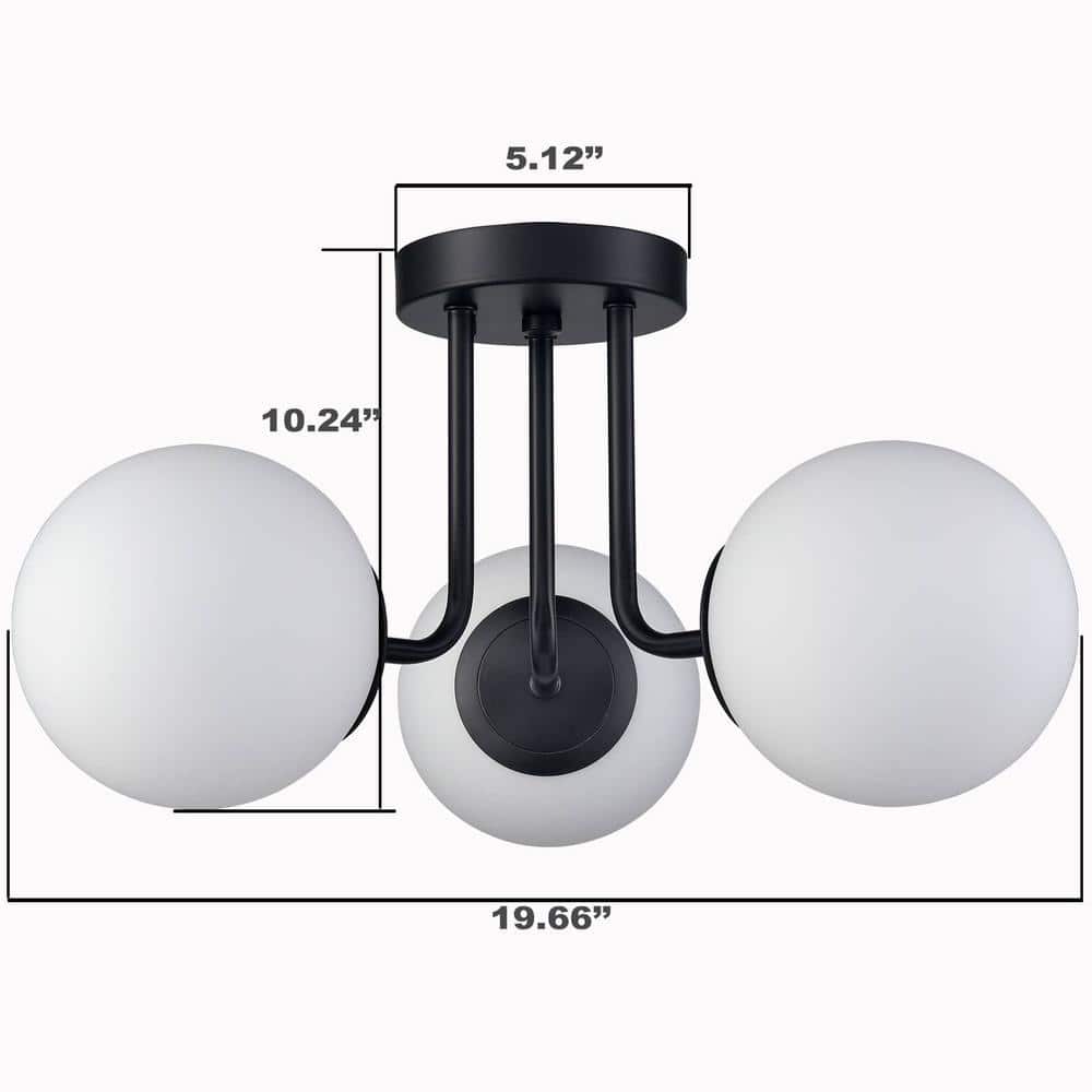 Opal Matte Black and White Glass Globe LED Semi-Flush Mount Light