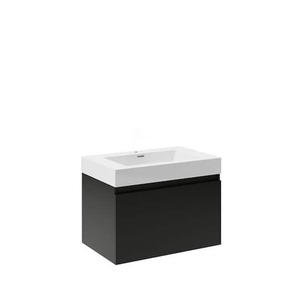 Fresca Mezzo 30 in. Modern Wall Hung Bath Vanity in Black with Vanity Top in White with White Basin
