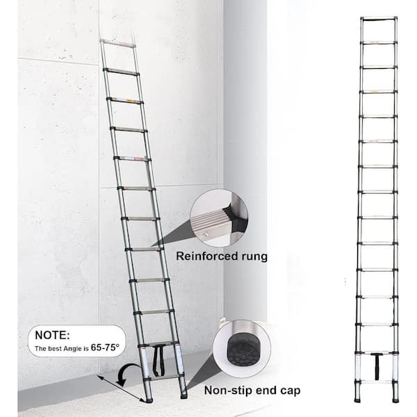 8.5 ft. Telescoping Stainless Steel Extension Ladder, Heavy Duty 300 lb. Max Capacity for Outdoor Indoor RV Use