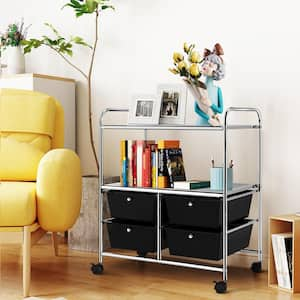 4-Drawer Plastic Rolling Storage Cart Metal Rack Organizer Shelf with Wheels Black