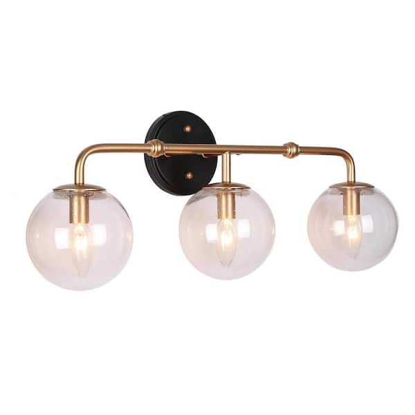 LNC Gold Bell Sconce, Modern Brass Gold Linear 3-Light Bathroom Vanity Light Powder Room Lighting with Frosted Glass Shade