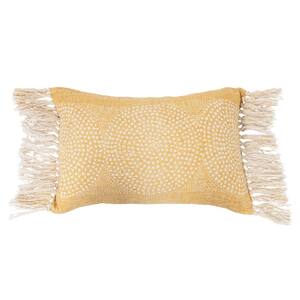 16 in. x 20 in. Yellow Stonewashed Cotton Slub Lumbar Pillow with Dot Pattern and Fringe