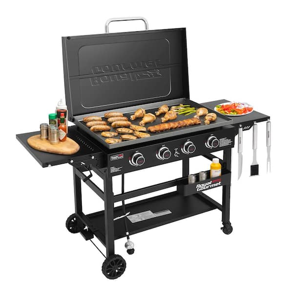 Royal Gourmet 4-Burner Gas Griddle in Black with Hard Cover, 35 in. Flat Top, 52,000 BTU, Heavy-duty Outdoor Cooking Station