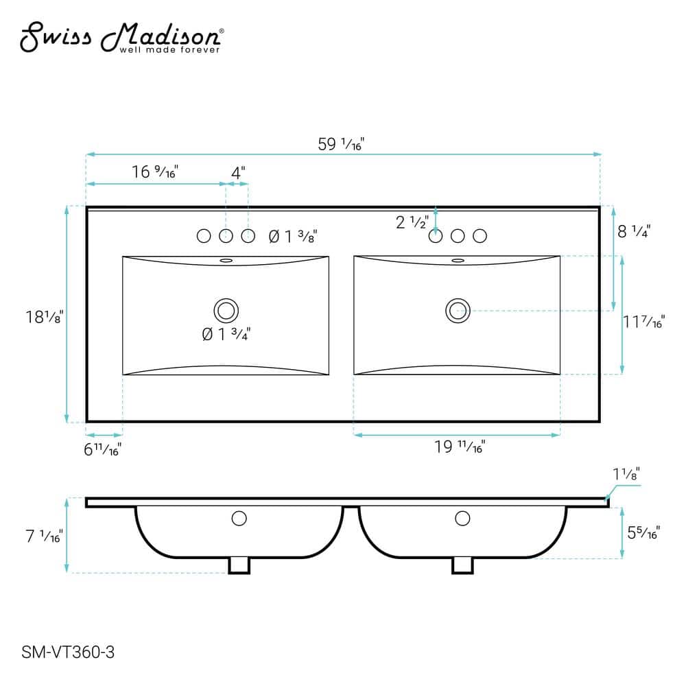 Swiss Madison 59.06" Single Bathroom Vanity Top with Sink