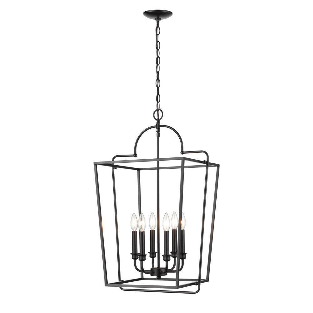 Elegant Matte Black 6-Light Indoor/Outdoor Pendant with Glass Accents