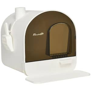 17 in. x 18.5 in. Cat Litter Box with Lid, Covered Litter Box for Indoor Cats with Tray, Scoop, Filter in White