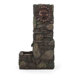 36.5 in. Stone-Texture Polyresin Cascading Waterfall Fountain with LED Lights, Stone Gray