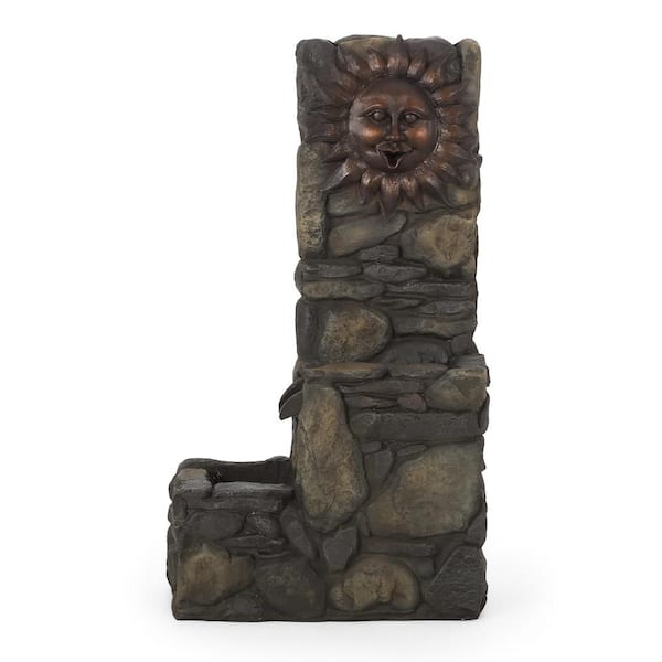 Tunearary 36.5 in. Stone-Texture Polyresin Cascading Waterfall Fountain with LED Lights, Stone Gray