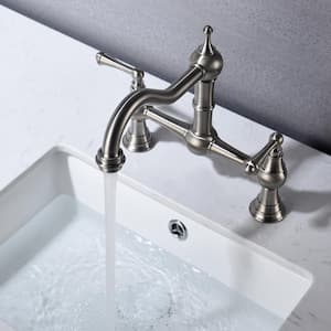 8 in. Widespread Double Handles Bathroom Faucet in Brushed Nickel with Traditional Handles in Brushed Nickel