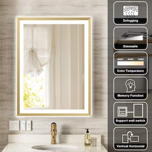 LUKY 24 in. W x 32 in. H Rectangular Single Aluminum Framed Antifog Dimmable Wall Bathroom Vanity Mirror in Brushed Gold