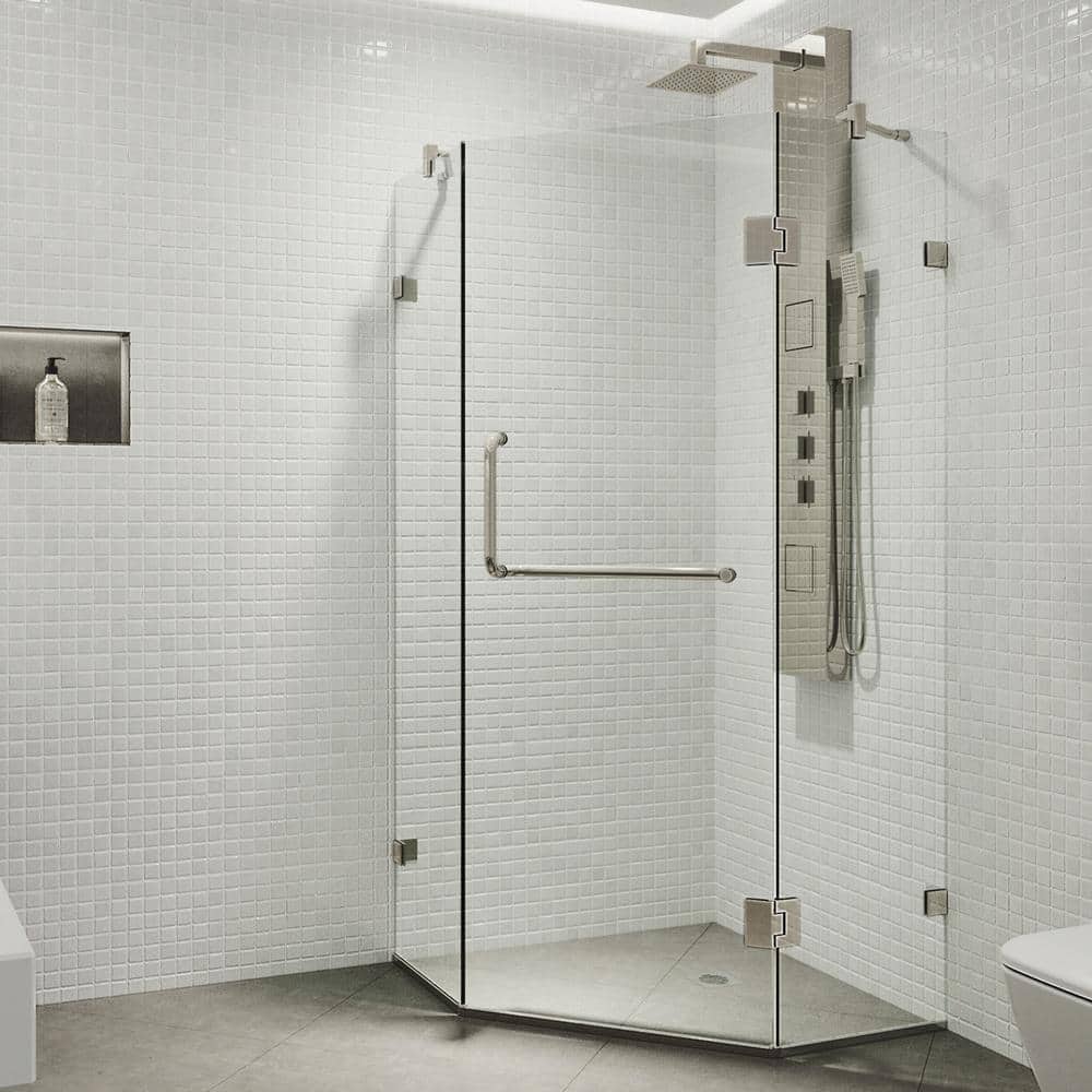 Piedmont 38 in. L x 38 in. W x 73 in. H Frameless Pivot Neo-angle Shower Enclosure in Brushed Nickel with Clear Glass price history on PriceWatchPro