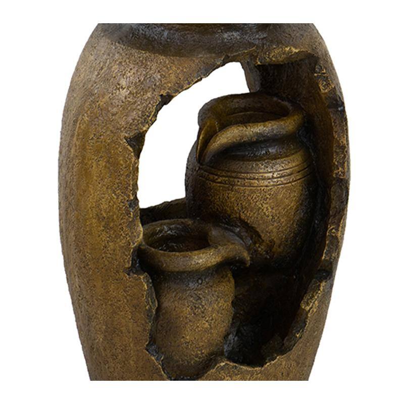 Rustic Brown Polyresin 3-Tier Pot Design Water Fountain with Light