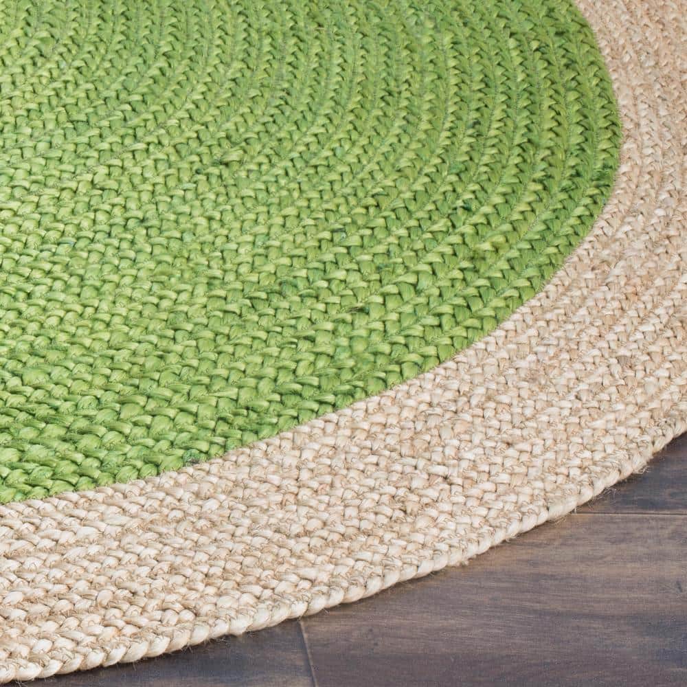 Green and Natural Oval Braided Jute Area Rug 3' x 5'