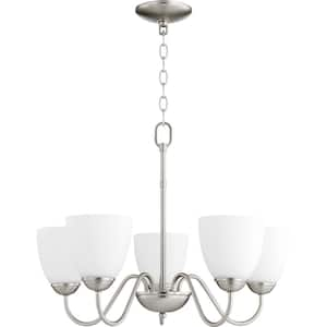 5-Light Satin Nickel Chandelier with Satin Opal Glass