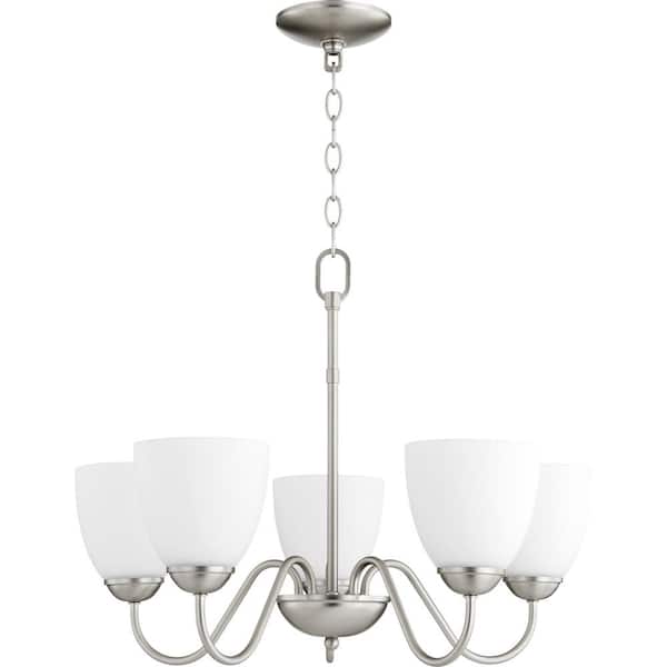 5- -Light Satin Nickel Chandelier with Satin Opal Glass