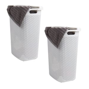 White 24.15 in. H x 13.75 in. W x 17.65 in. L Plastic 60L Slim Ventilated Rectangle Laundry Hamper with Lid (Set of 2)