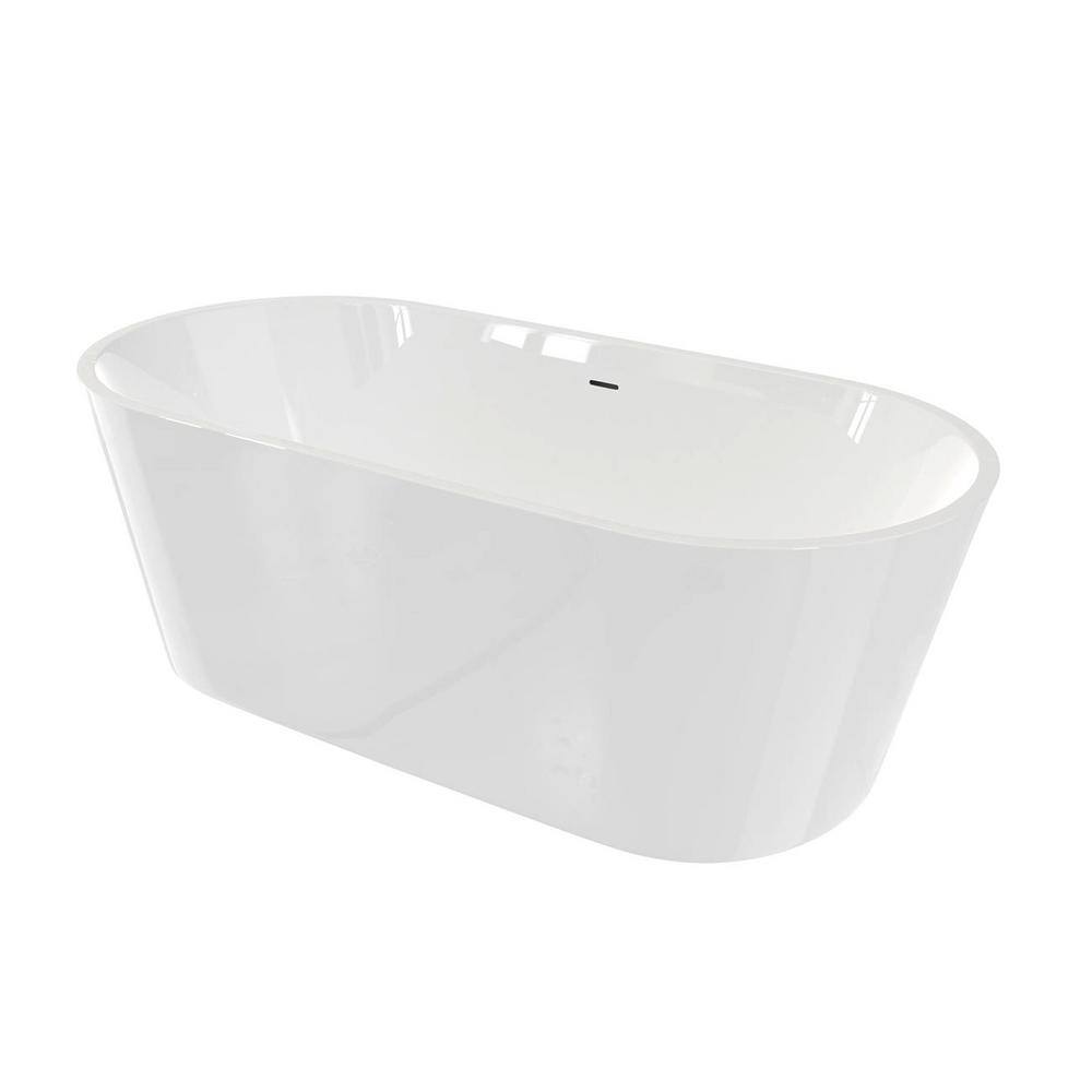 White and Matte Black Oval Acrylic Freestanding Bathtub