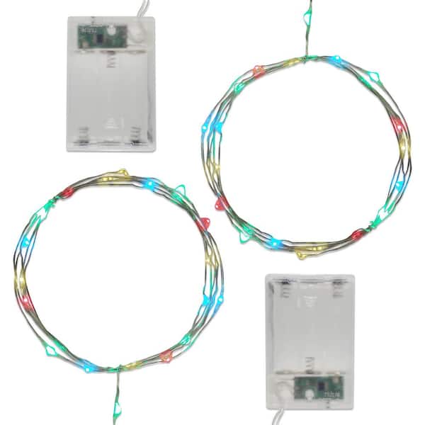 LUMABASE 50-Light Bulb LED Multi-Color Primary Battery Operated Fairy String Lights (Set of 2)