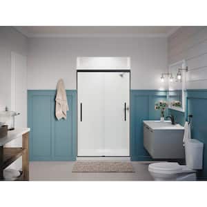 Pleat 45-48 in. x 79 in. Frameless Sliding Shower Door in Matte Black with Frosted Glass
